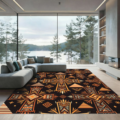 Earthy Terracotta Geometric Cross Mosaic Rug