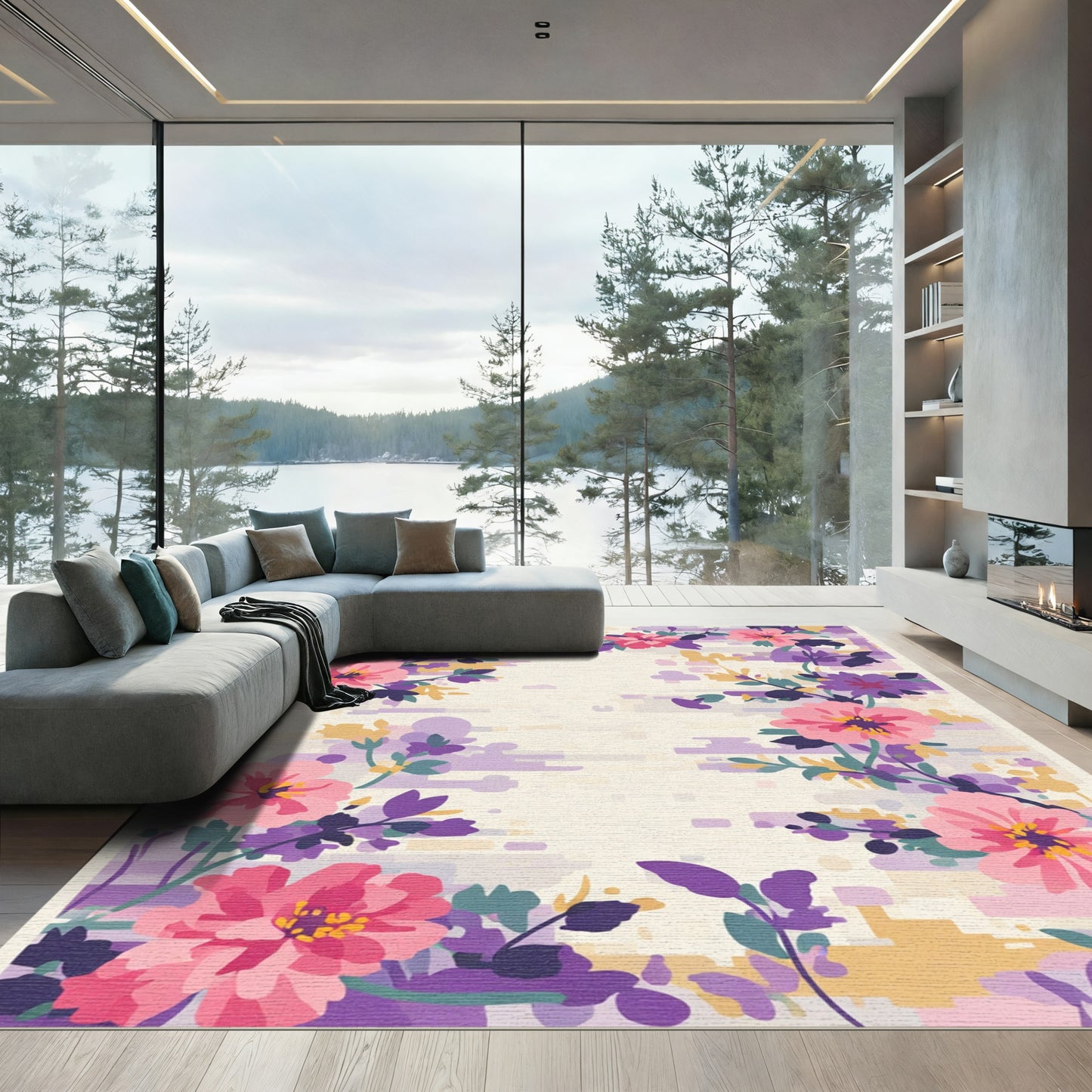 Pink Purple Floral Blossom Abstract Rug