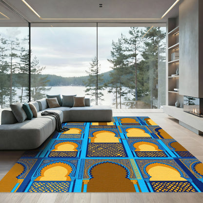 Azure Golden Archway Geometric Tile Rug