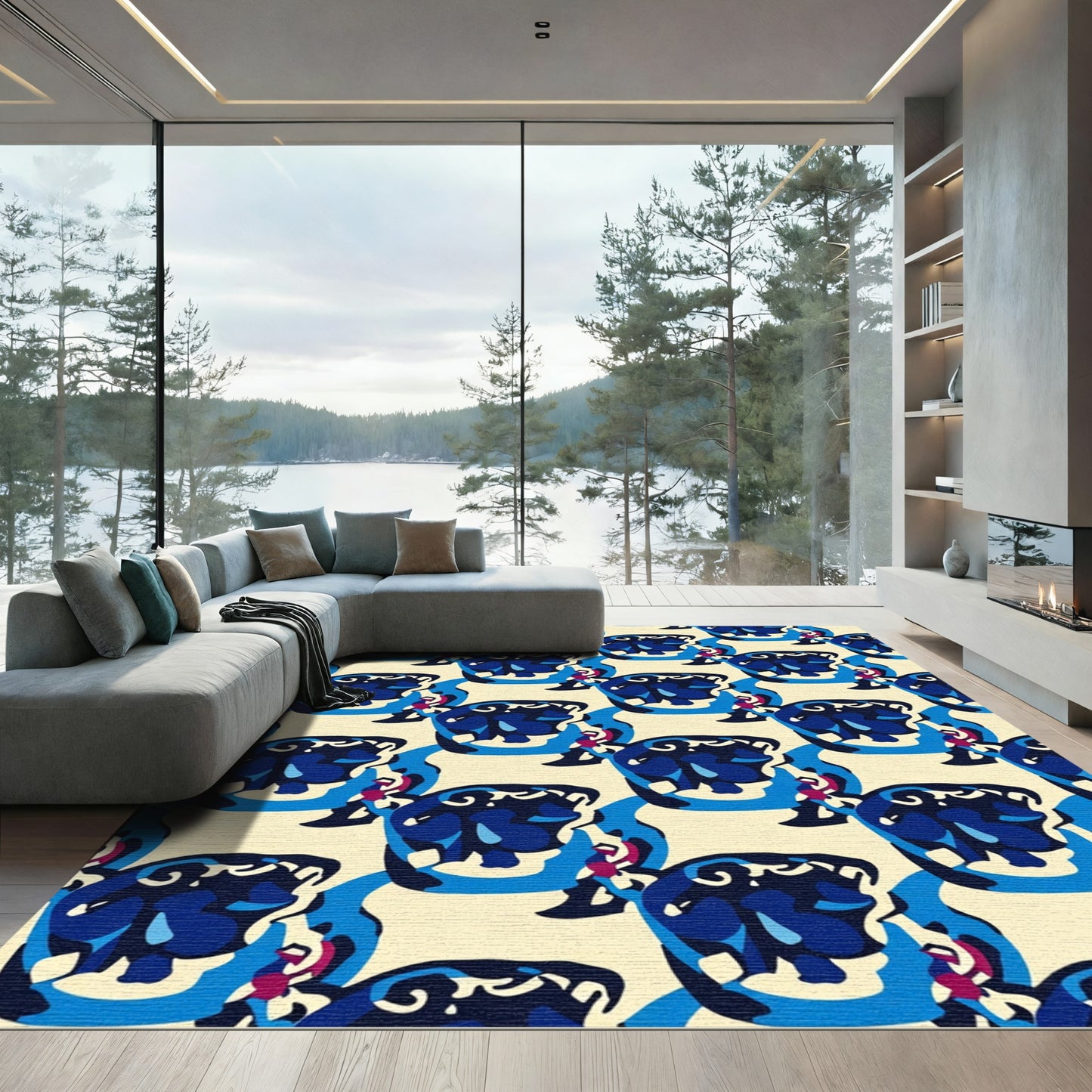 Bold Blue Abstract Organic Rhapsody Rug