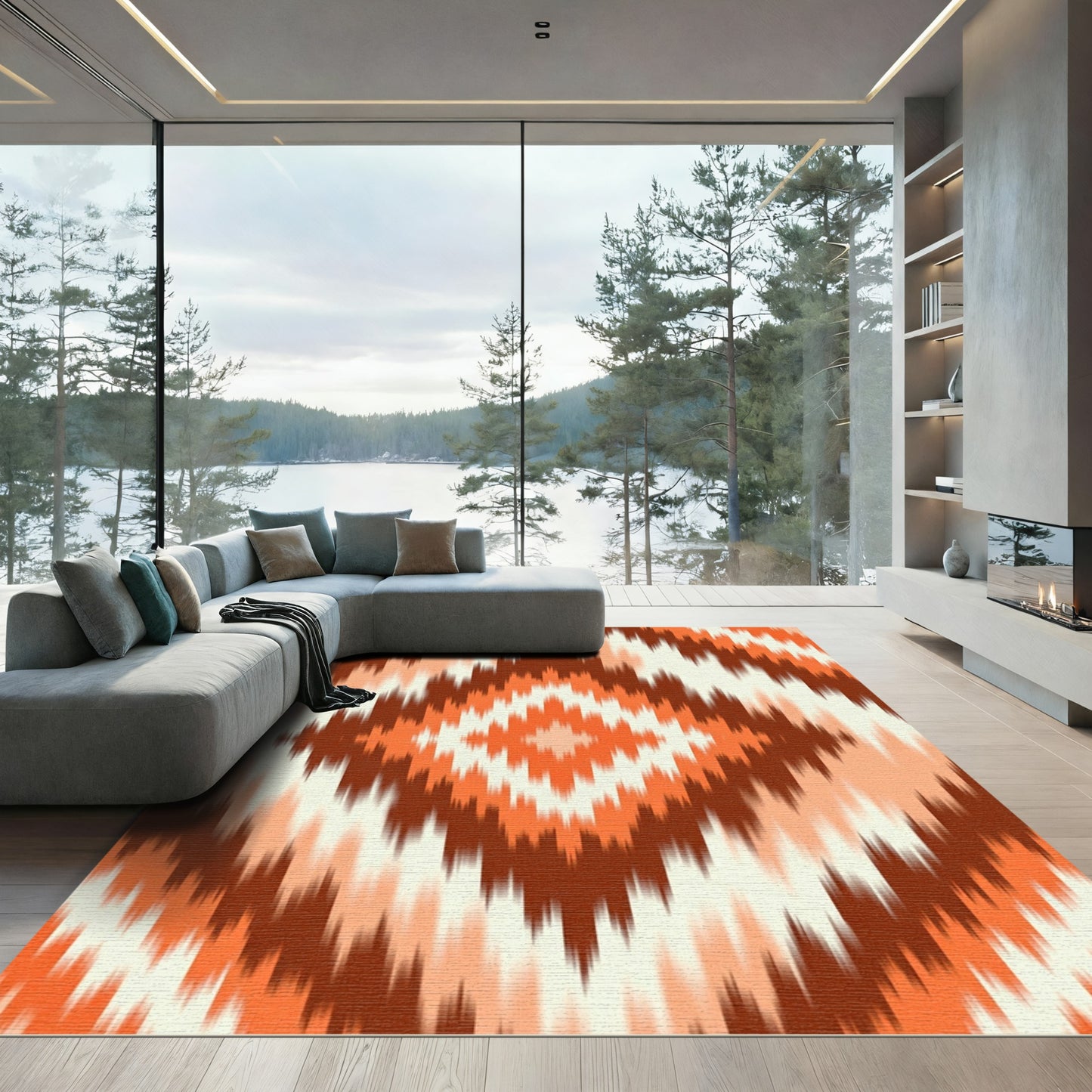 Burnt Orange Terracotta Tribal Diamond Zigzag Rug