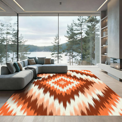 Burnt Orange Terracotta Tribal Diamond Zigzag Rug