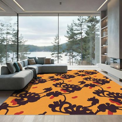 Dark Floral Vine Orange Accent Rug