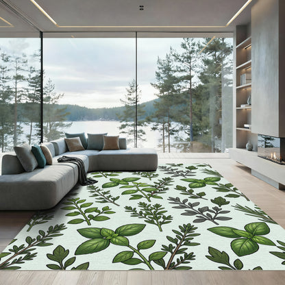 Botanical Sage Green Culinary Herb Illustration Rug