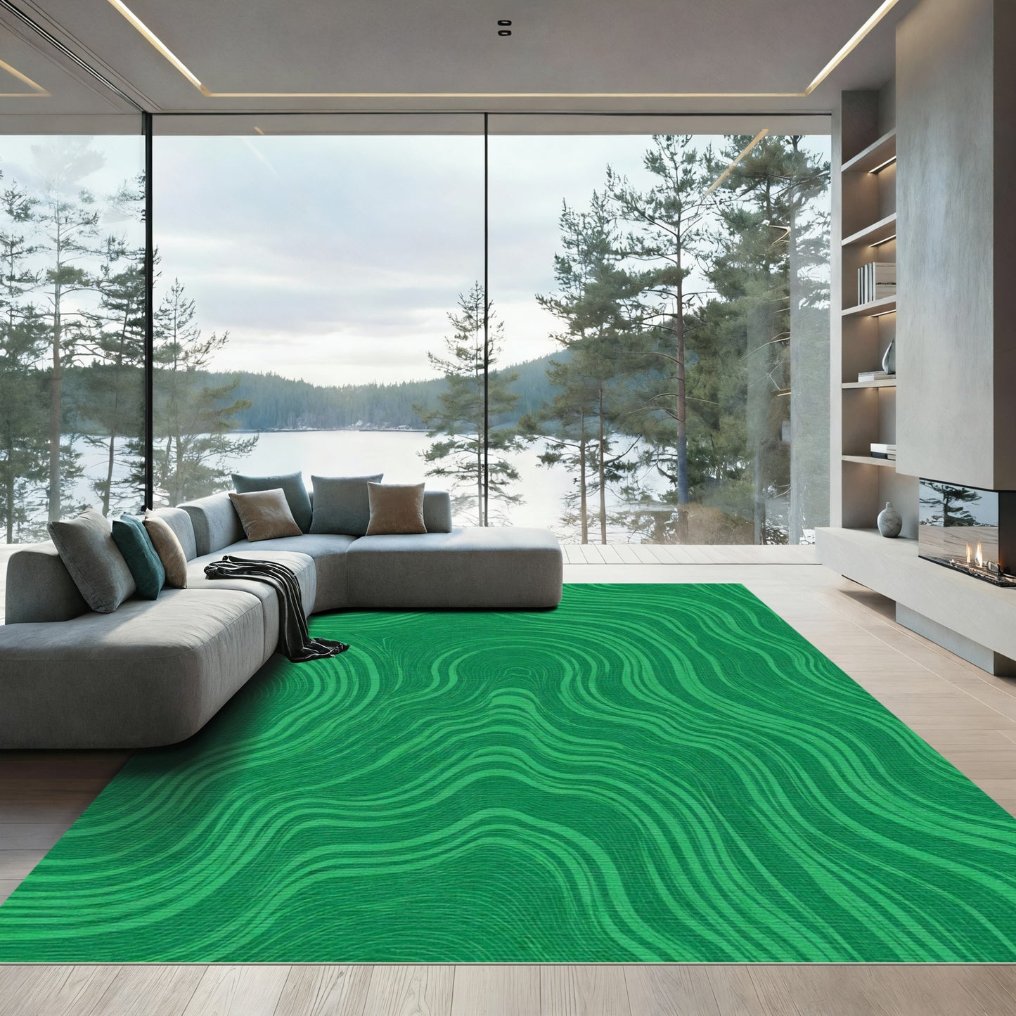 Emerald Green Wavy Topographic Art Rug
