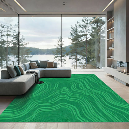 Emerald Green Wavy Topographic Art Rug