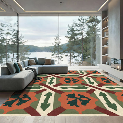 Terracotta Forest Green Lattice Rug