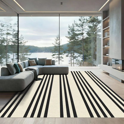 Modern Black Cream Vertical Stripes Rug