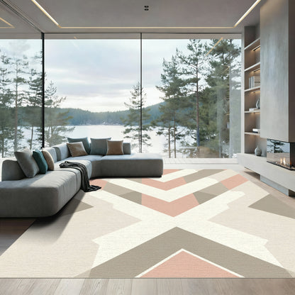 Geometric Pink and Gray Chevron Rug