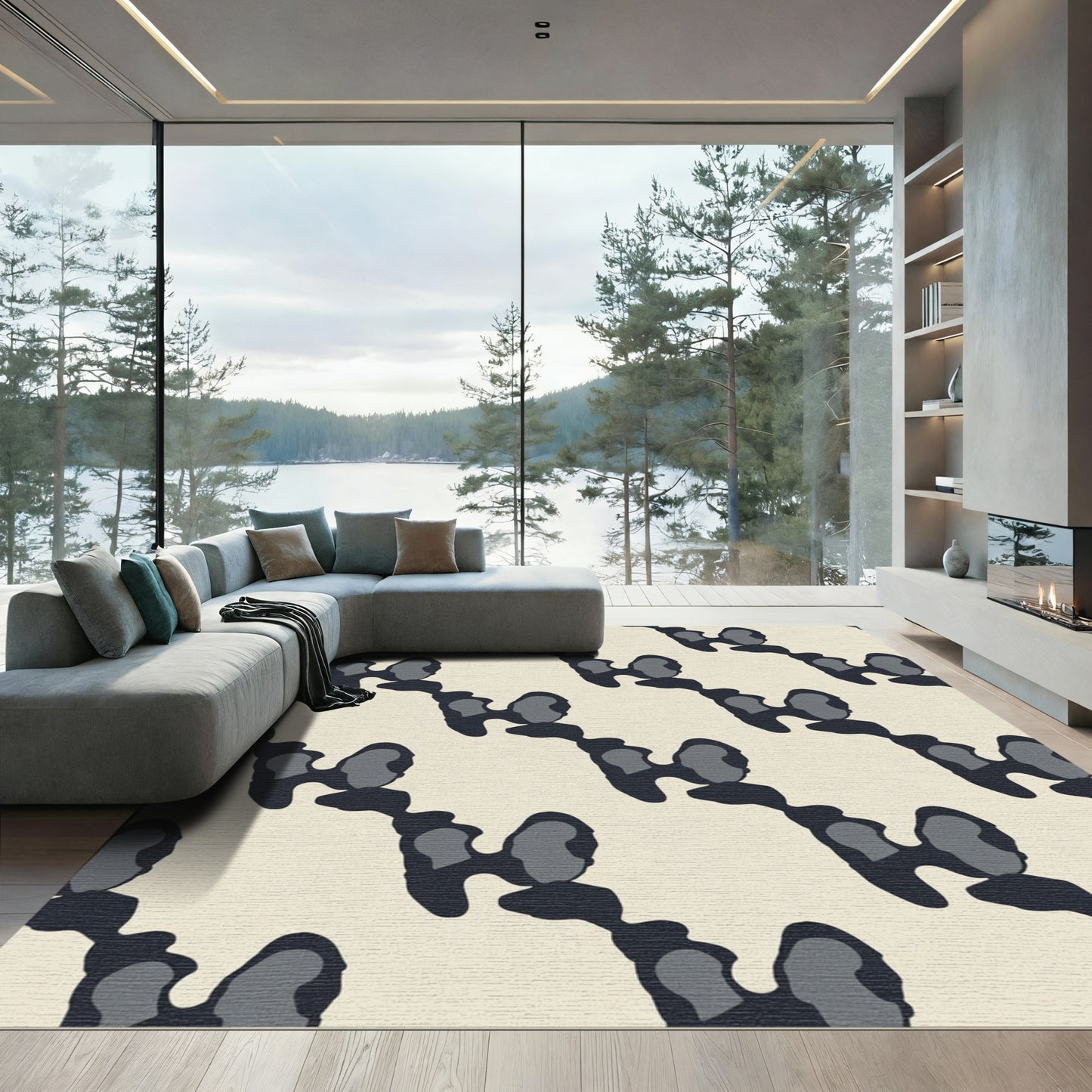 Gray Abstract Organic Flow Rug