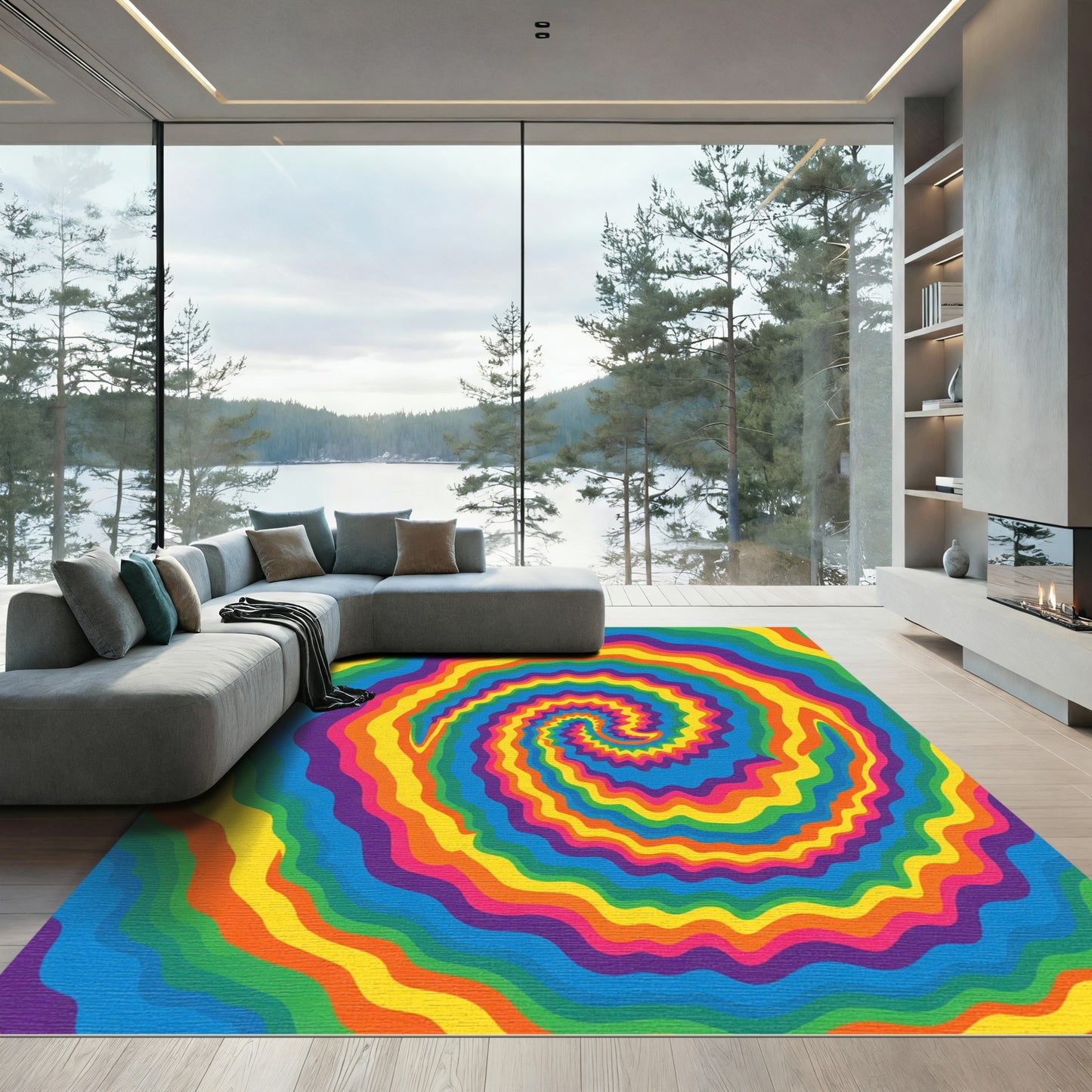 Retro Rainbow Swirl Psychedelic Rug