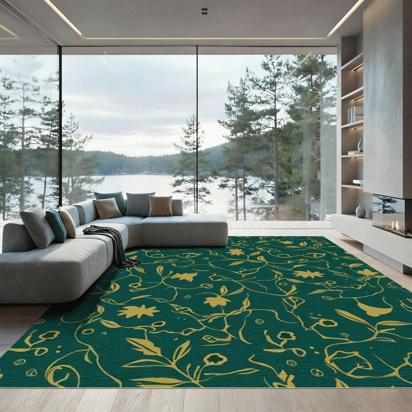 Deep Teal Vintage Floral Scroll Rug