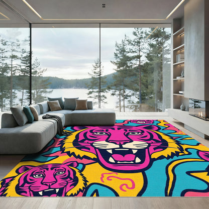Vivid Pink Fierce Tiger Abstract Background Rug