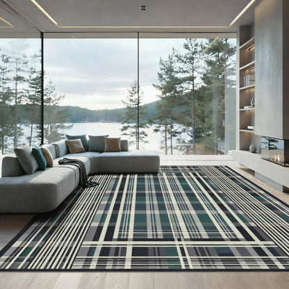 Dark Teal Plaid Grid Lines Rug