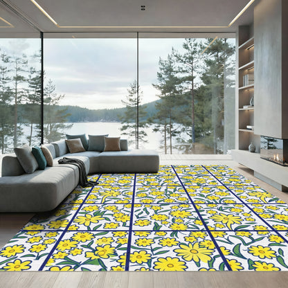 Yellow Daisy Bloom Tile Rug