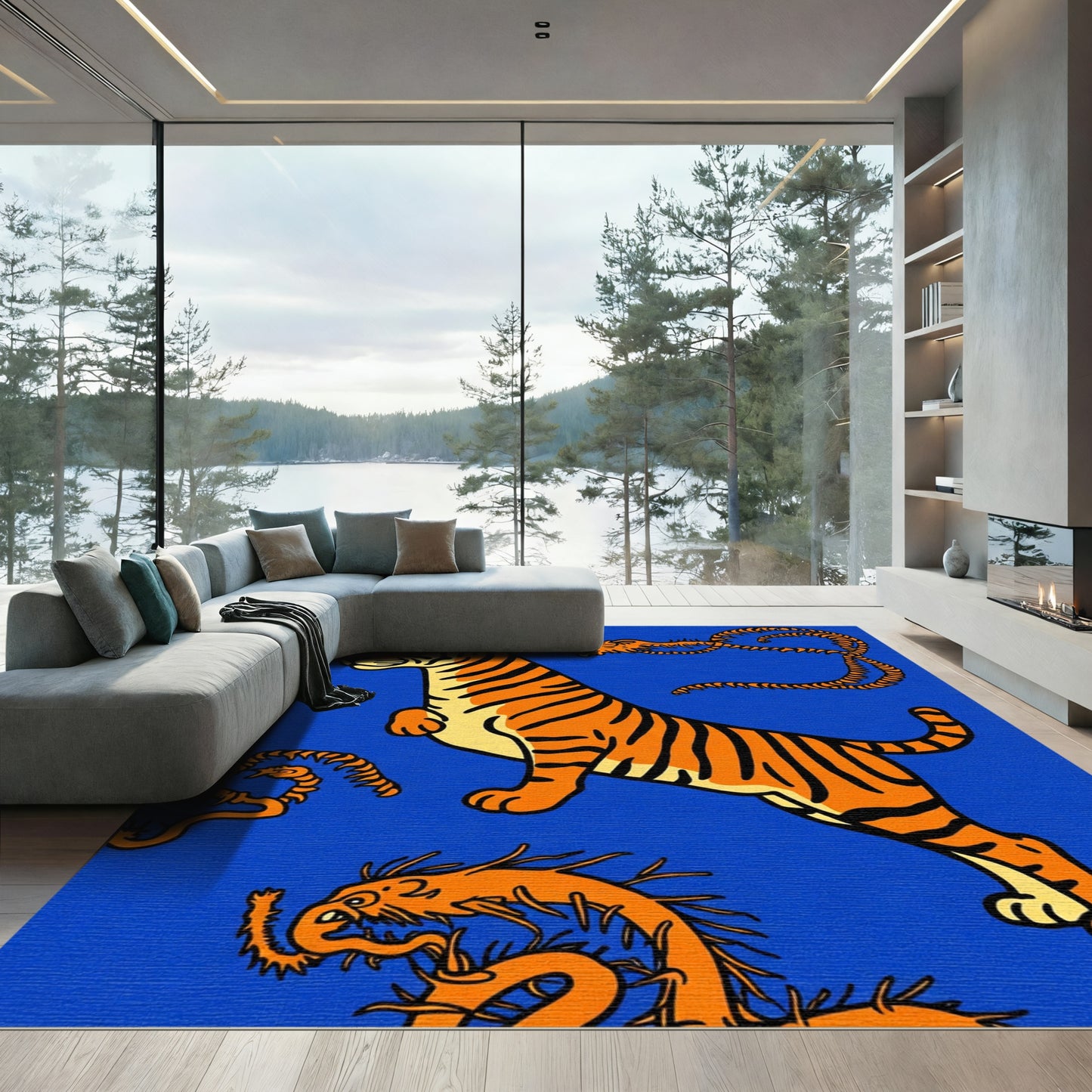 Orange Tiger With Dragon Companions Rug