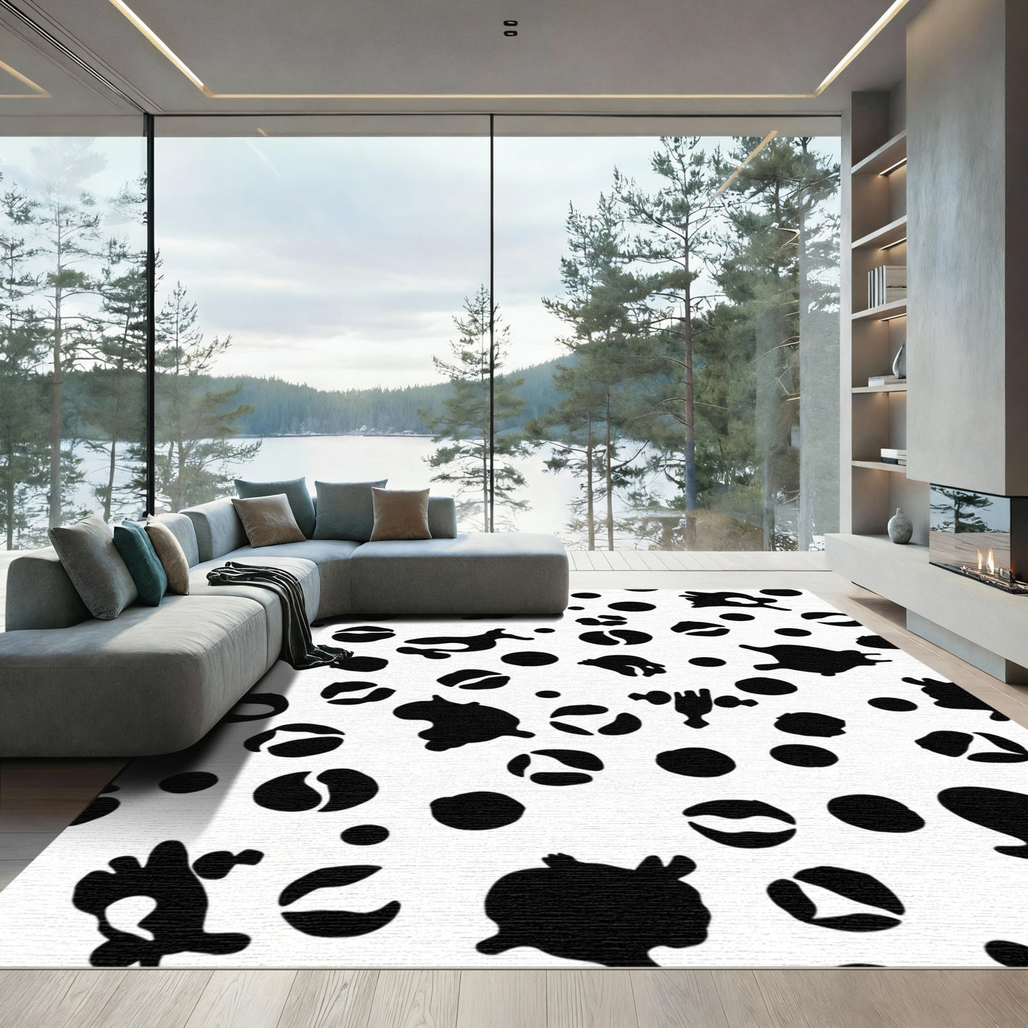 Black White Irregular Spots Scattered Rug