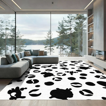 Black White Irregular Spots Scattered Rug