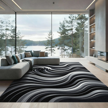 Monochrome Abstract Wave Rug