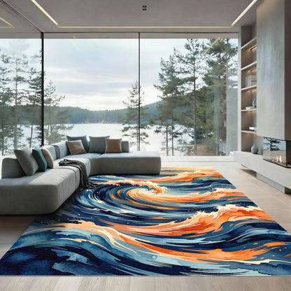 Vibrant Abstract Ocean Wave Rug