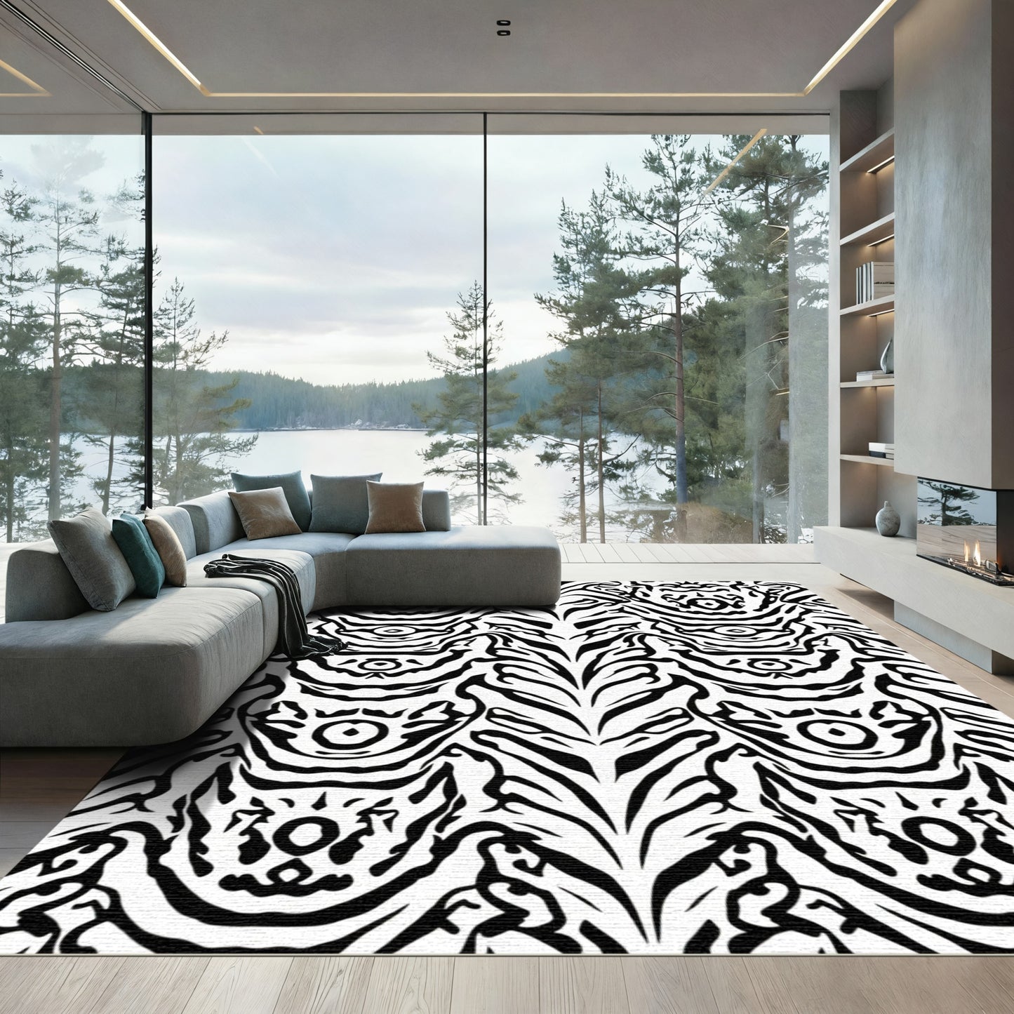 Black White Animalistic Symmetry Rug