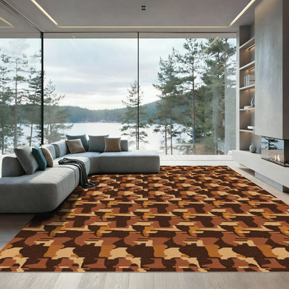 Brown Camouflage Abstract Blocks Rug