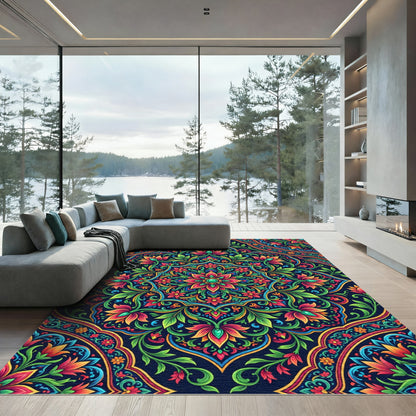 Vibrant Floral Mandala Art Nouveau Rug