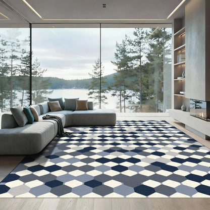 Navy Blue Gray Hexagon Tessellation Rug