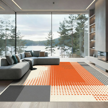 Orange Gray Grid Halftone Blocks Rug