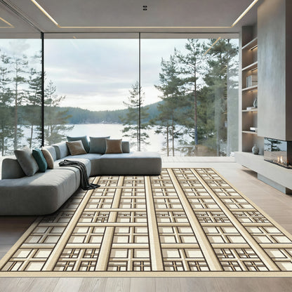 Geometric Ivory Lattice Composition Rug
