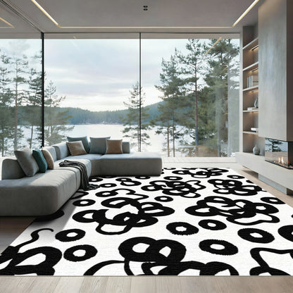 Black Abstract Brushstroke Circles Rug