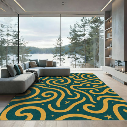 Teal Gold Swirl Starry Night Rug