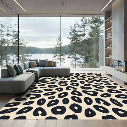 Creamy Beige Black Leopard Spots Rug
