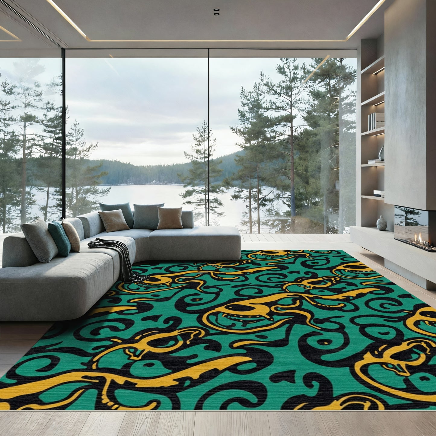 Amber Squid Swirl Teal Rug