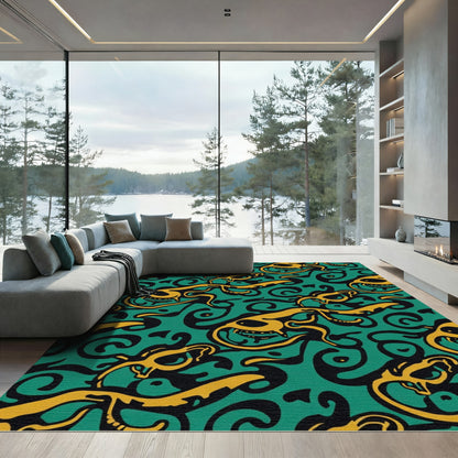 Amber Squid Swirl Teal Rug