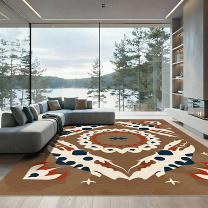 Brown Cream Red Tribal Mandala Rug