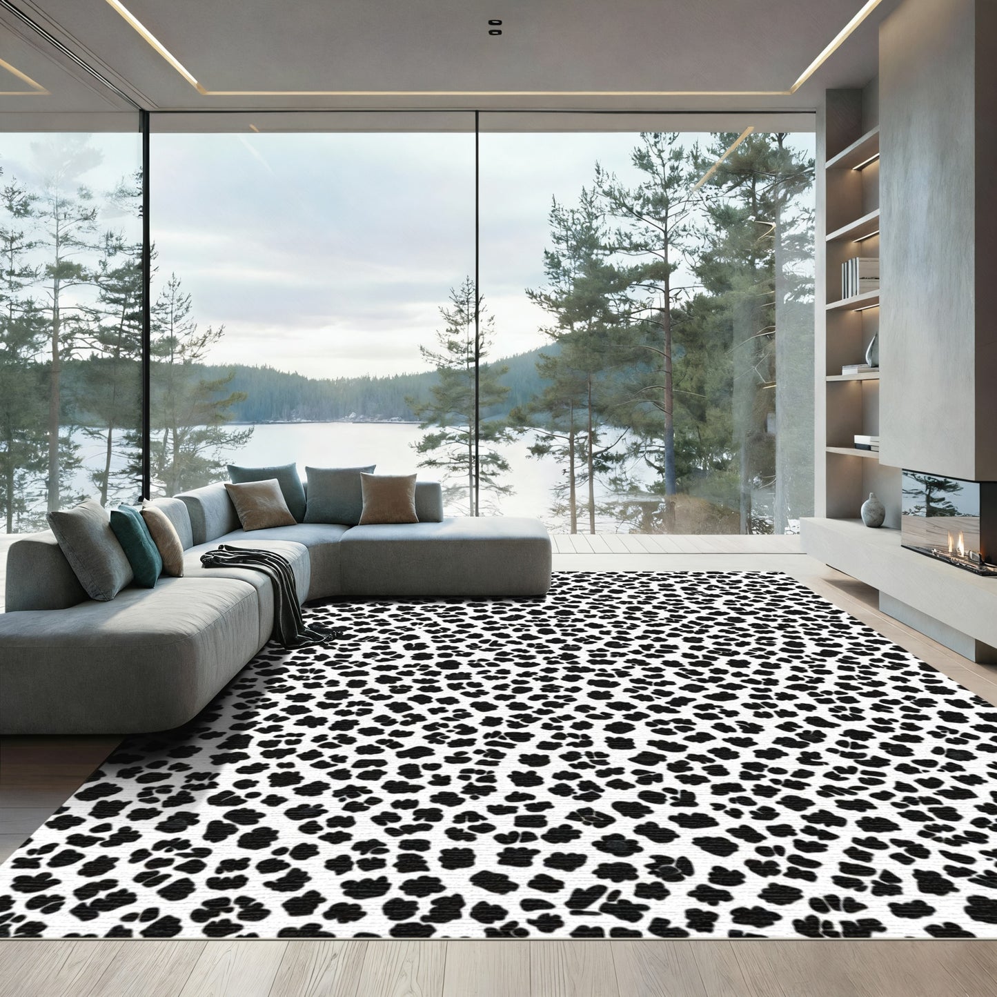 Classic Black White Animal Spot Rug