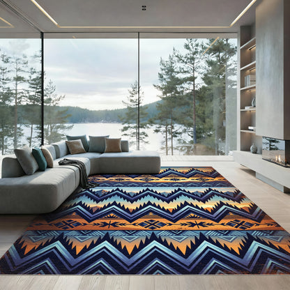 Tribal Geometric Sun Mountain Landscape Rug