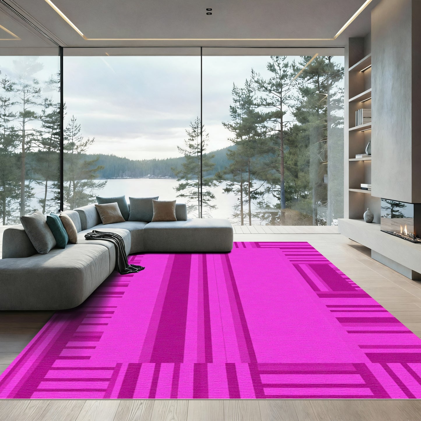 Bold Pink Geometric Stripe Rug