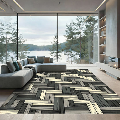 Monochrome Woven Basketwork Geometric Rug