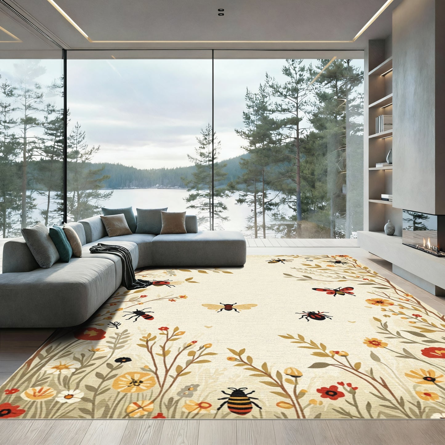 Whimsical Ladybugs Bees Garden Meadow Rug