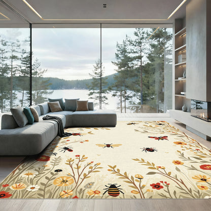 Whimsical Ladybugs Bees Garden Meadow Rug