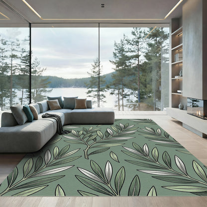 Sage Green Leafy Branch Panorama Rug