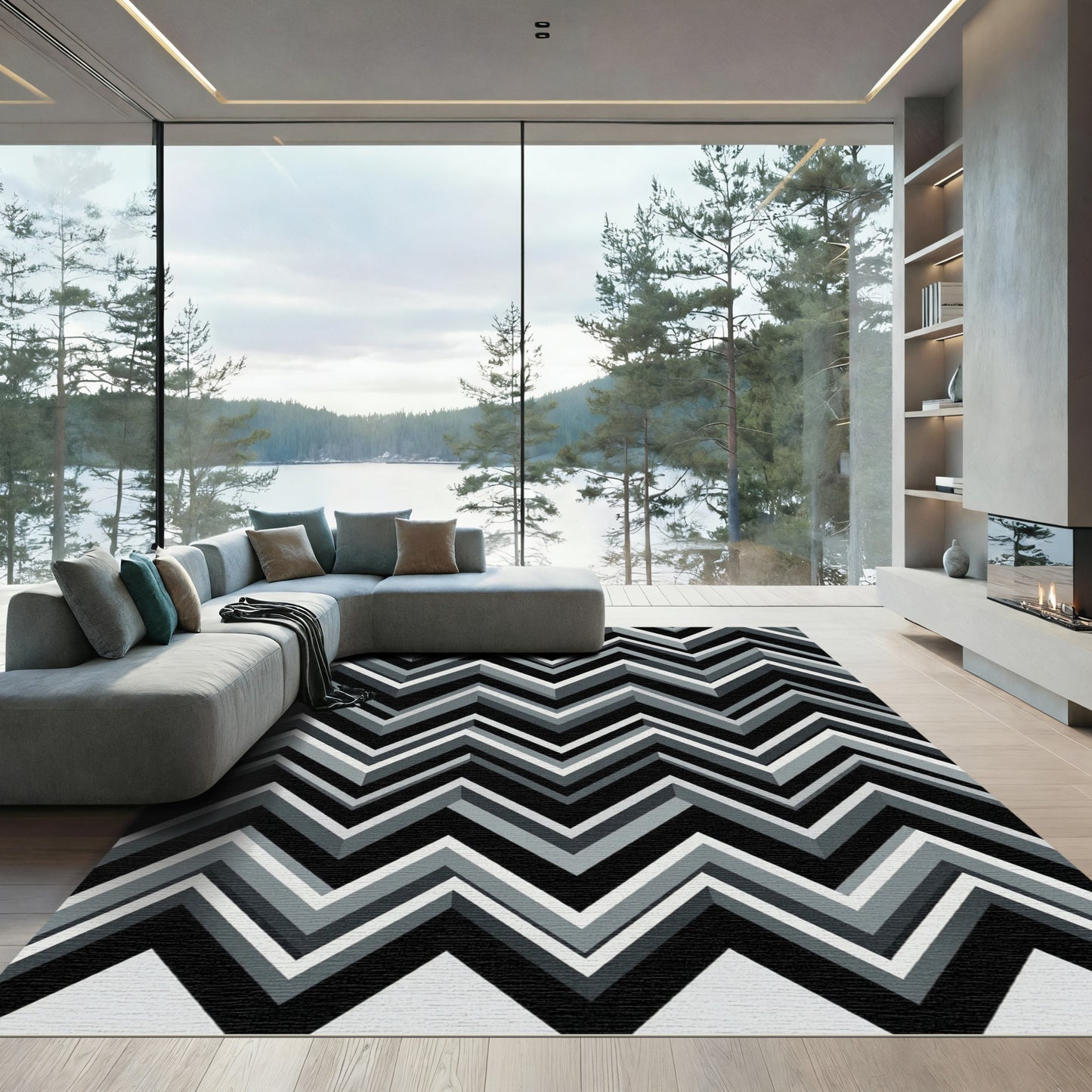 Monochromatic Abstract Zigzag Chevron Geometric Rug