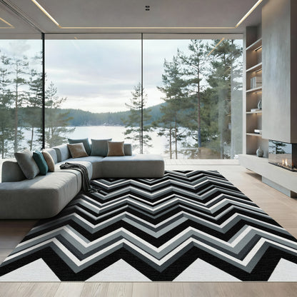 Monochromatic Abstract Zigzag Chevron Geometric Rug