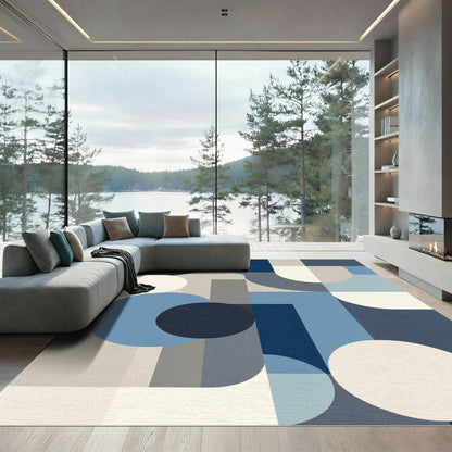 Abstract Blue Geometric Shapes Rug