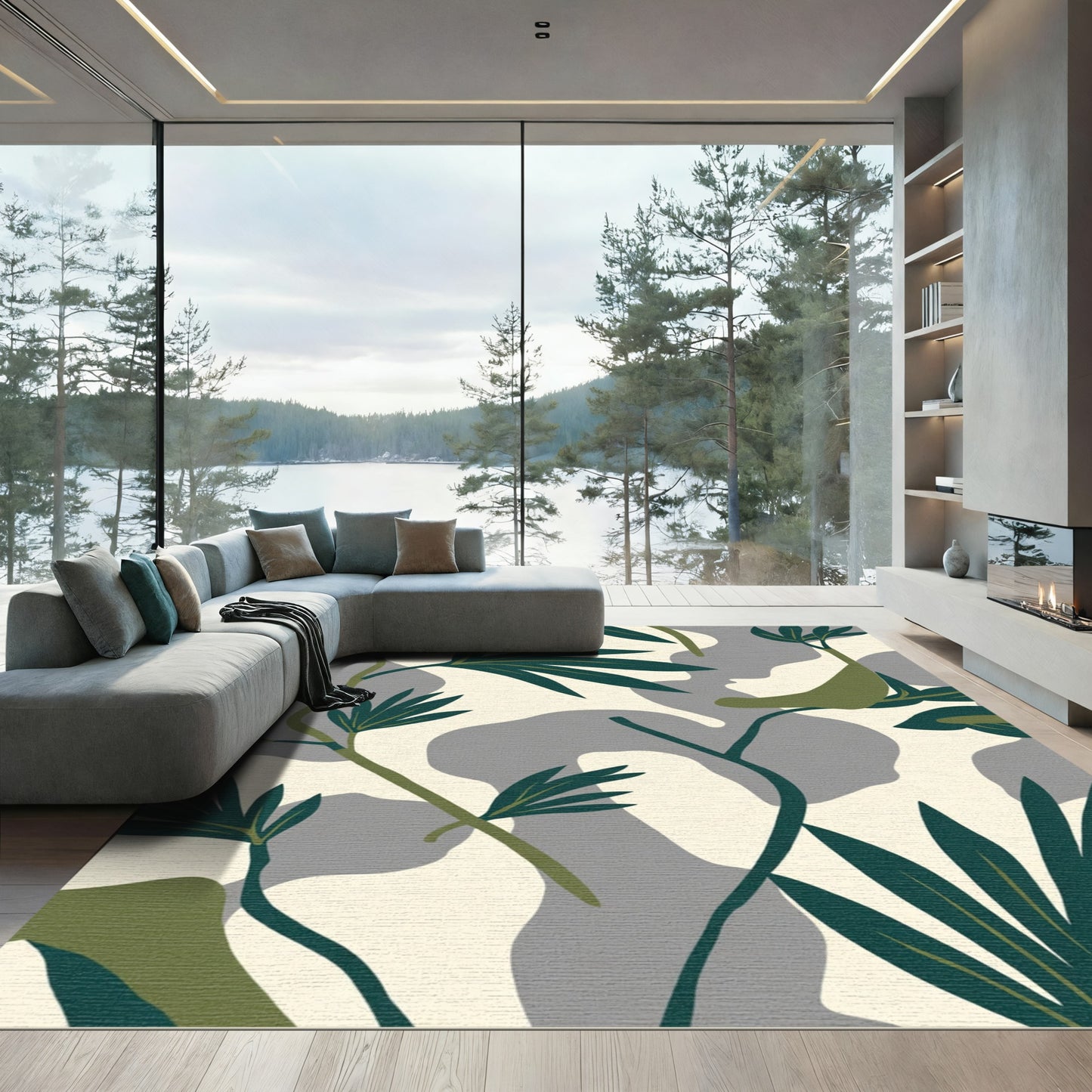Abstract Green Leaf Organic Shape Rug
