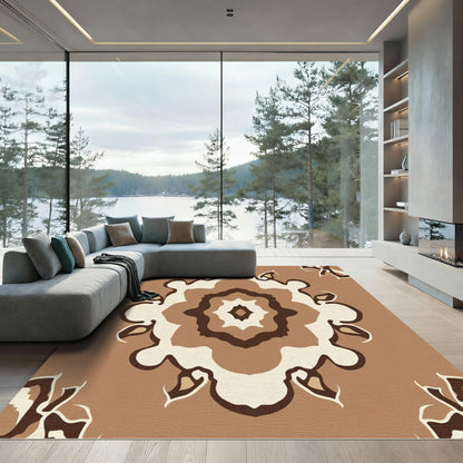 Earthy Brown Floral Medallion Art Rug