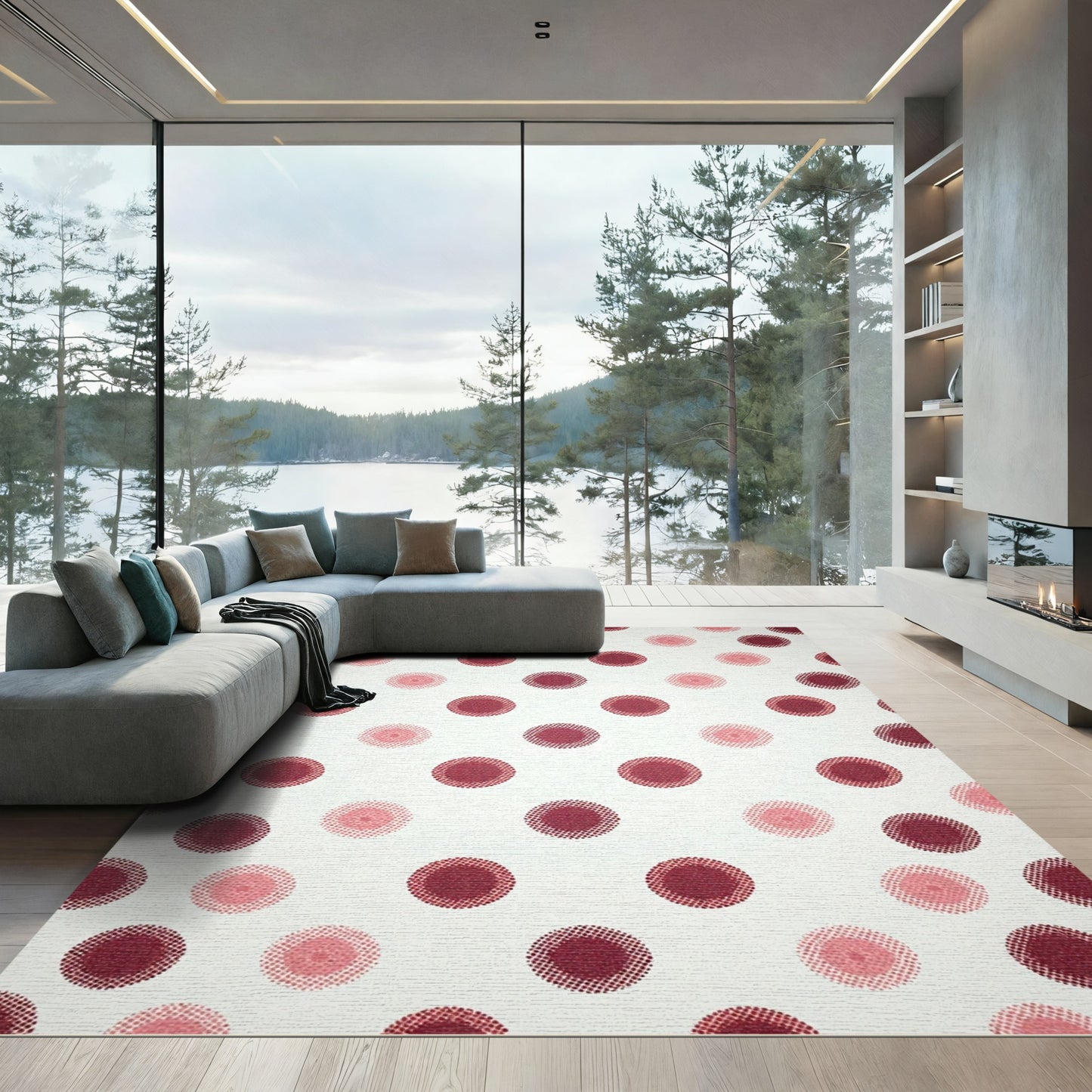 Crimson Pink Polka Dot Circles Rug