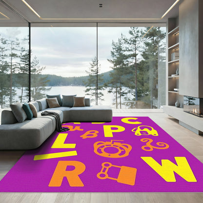 Yellow Orange Alphabet Composition Rug